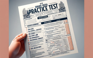 A person holding an Idaho real estate practice test.